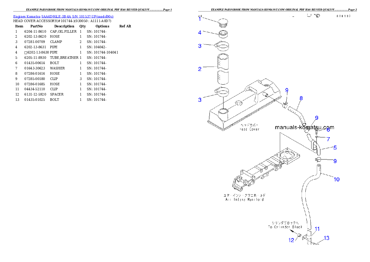 Protected: SAA4D95LE-3B-4A S/N 101537-UP Partsbook