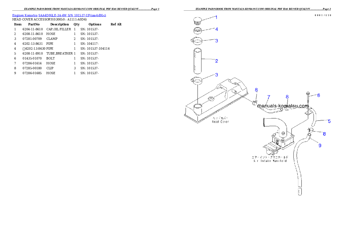 Protected: SAA4D95LE-3A-4W S/N 101537-UP Partsbook