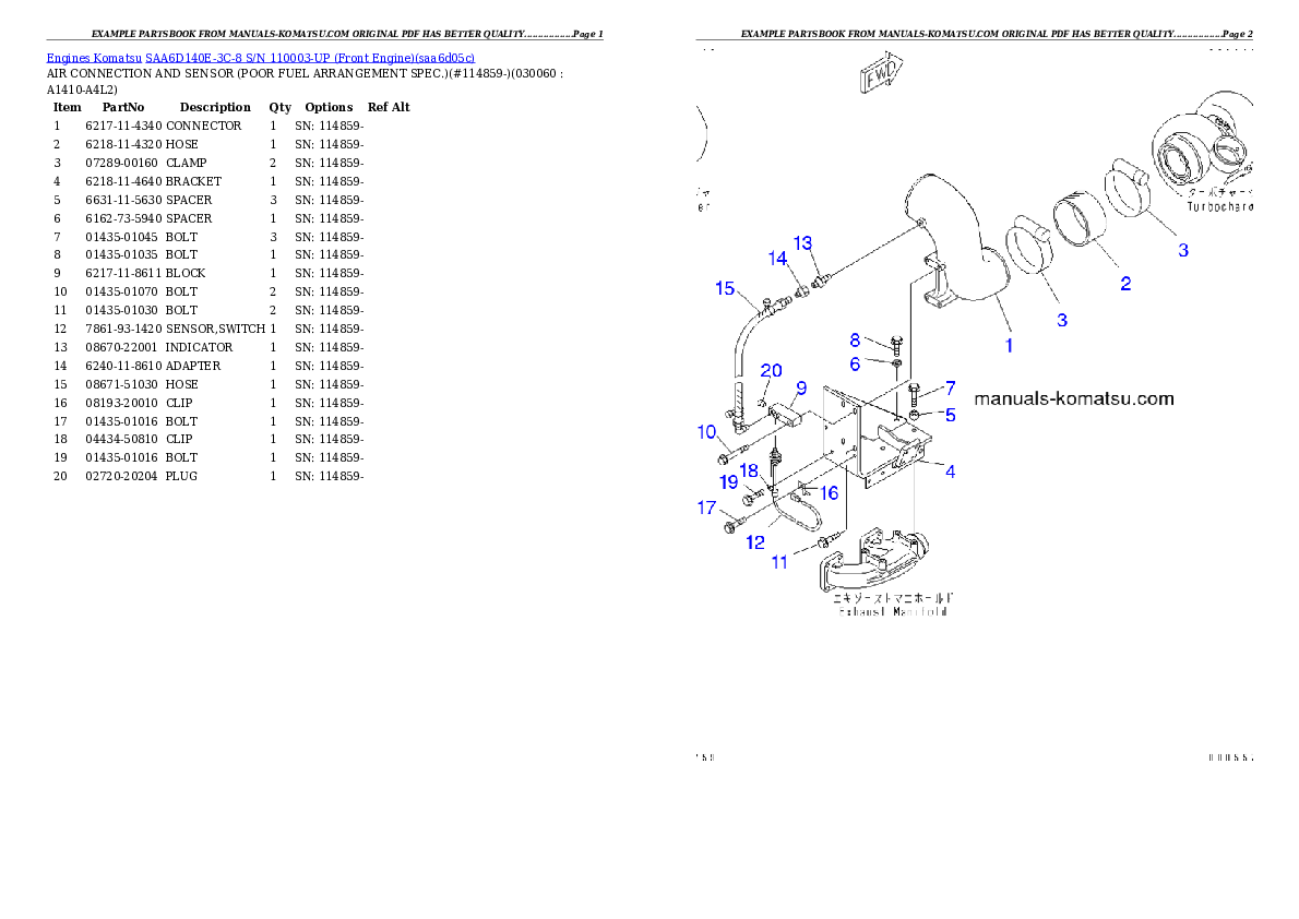 Protected: SAA6D140E-3C-8 S/N 110003-UP (Front Engine) Partsbook