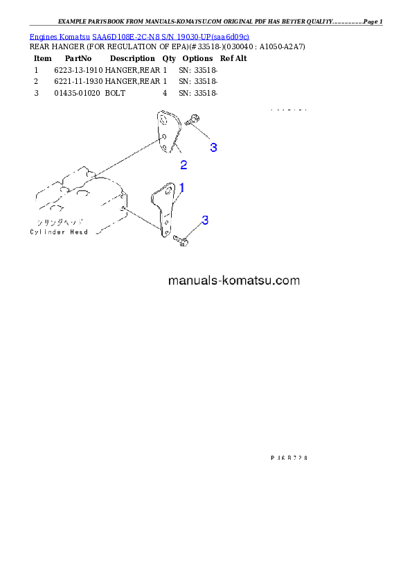 Protected: SAA6D108E-2C-N8 S/N 19030-UP Partsbook