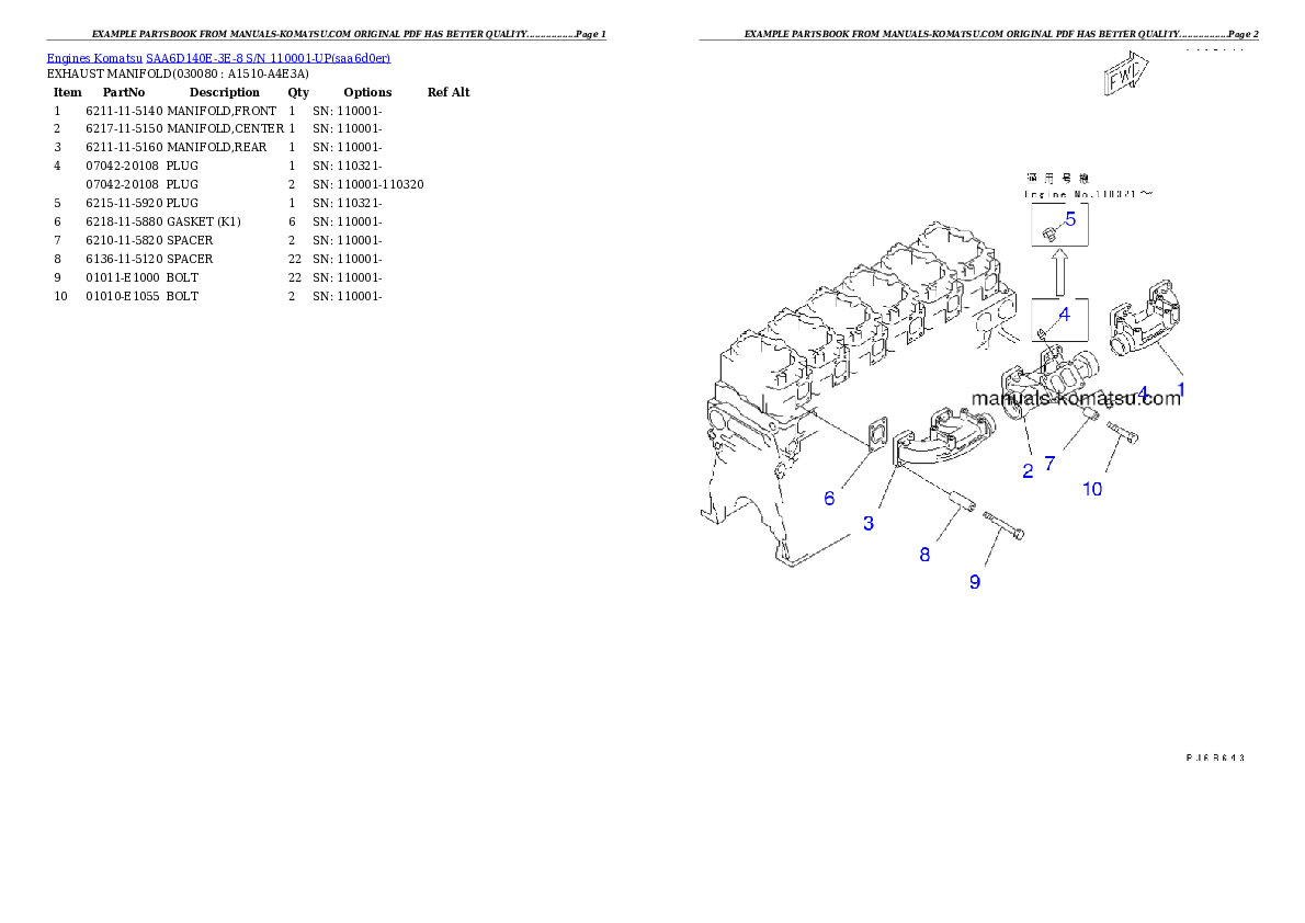 Protected: SAA6D140E-3E-8 S/N 110001-UP Partsbook