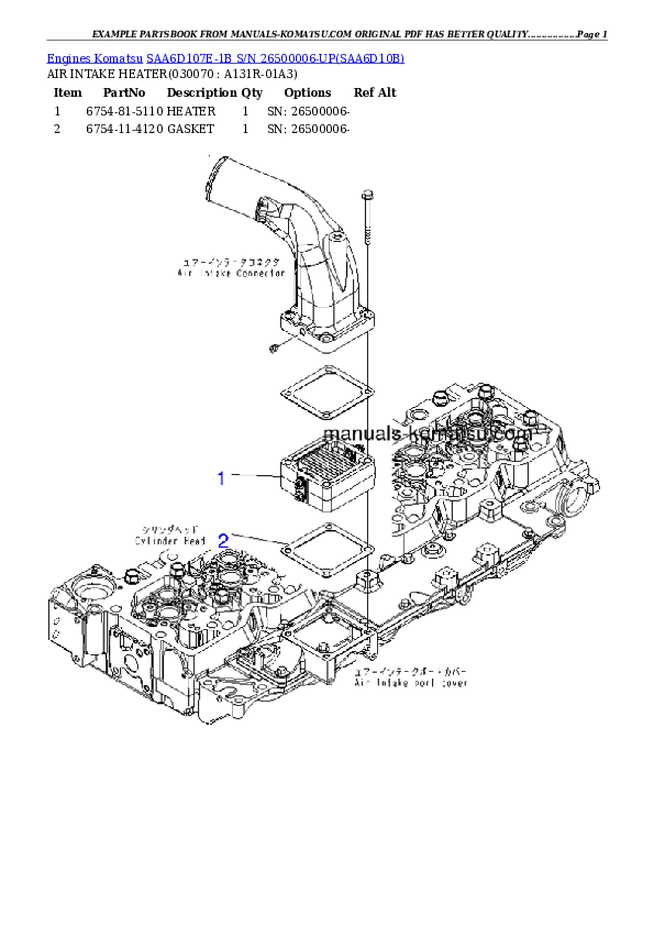 Protected: SAA6D107E-1B S/N 26500006-UP Partsbook