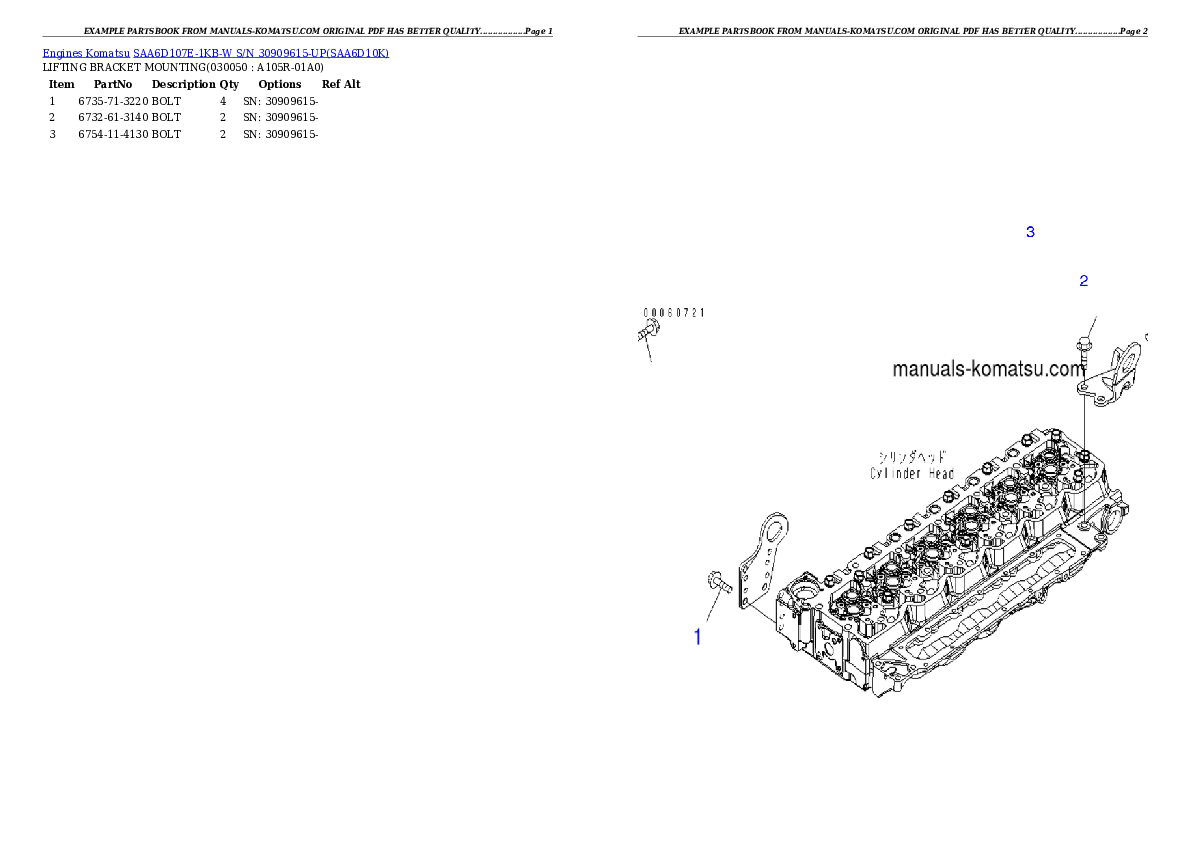 Protected: SAA6D107E-1KB-W S/N 30909615-UP Partsbook