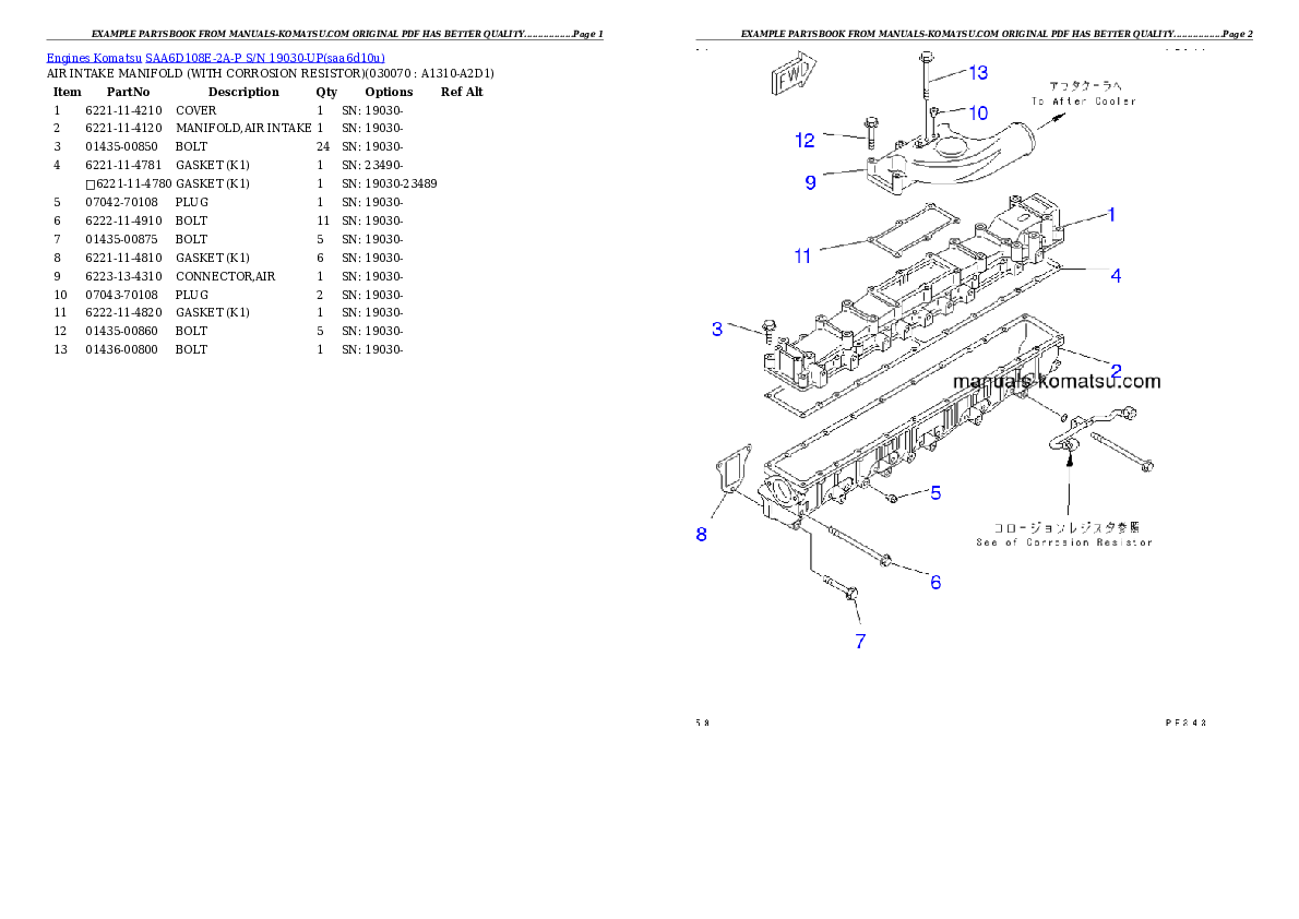 Protected: SAA6D108E-2A-P S/N 19030-UP Partsbook