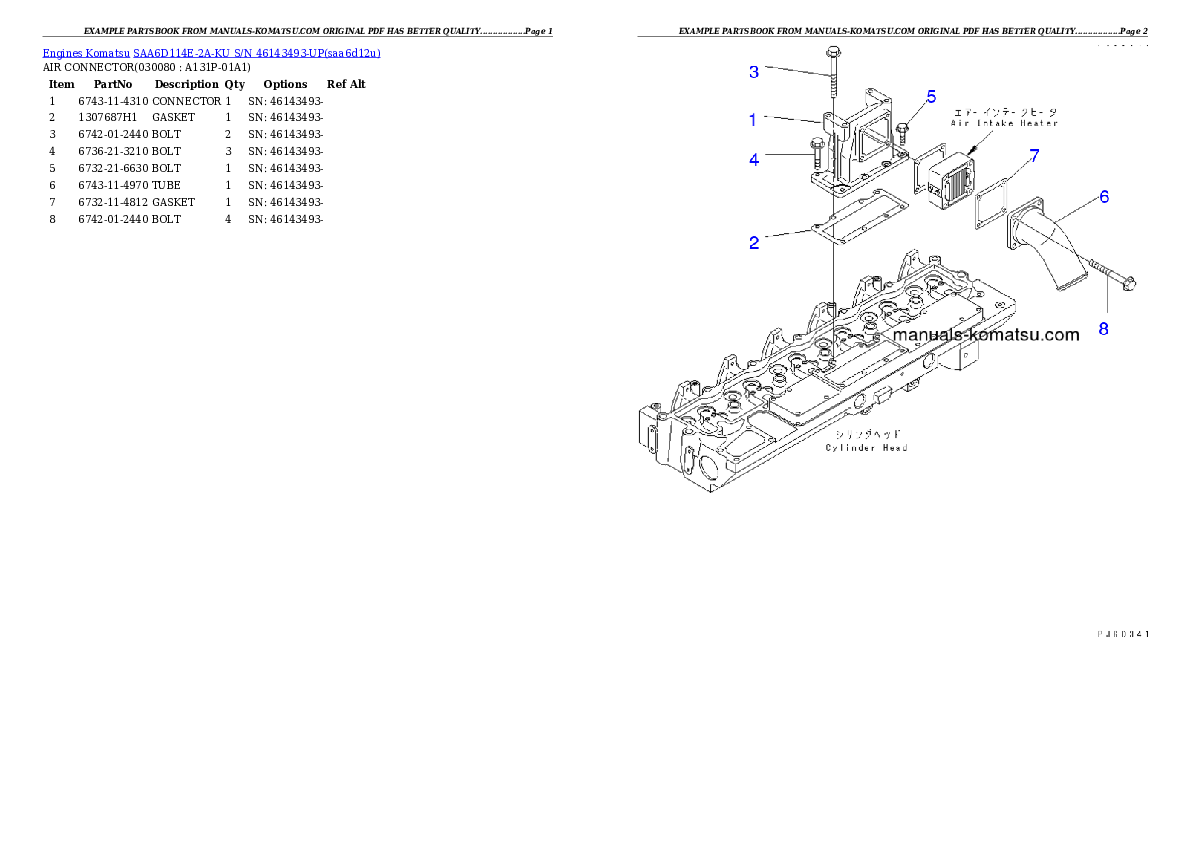 Protected: SAA6D114E-2A-KU S/N 46143493-UP Partsbook
