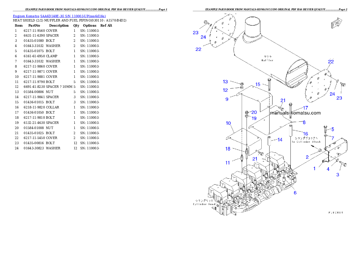Protected: SAA6D140E-3G S/N 110003-UP Partsbook