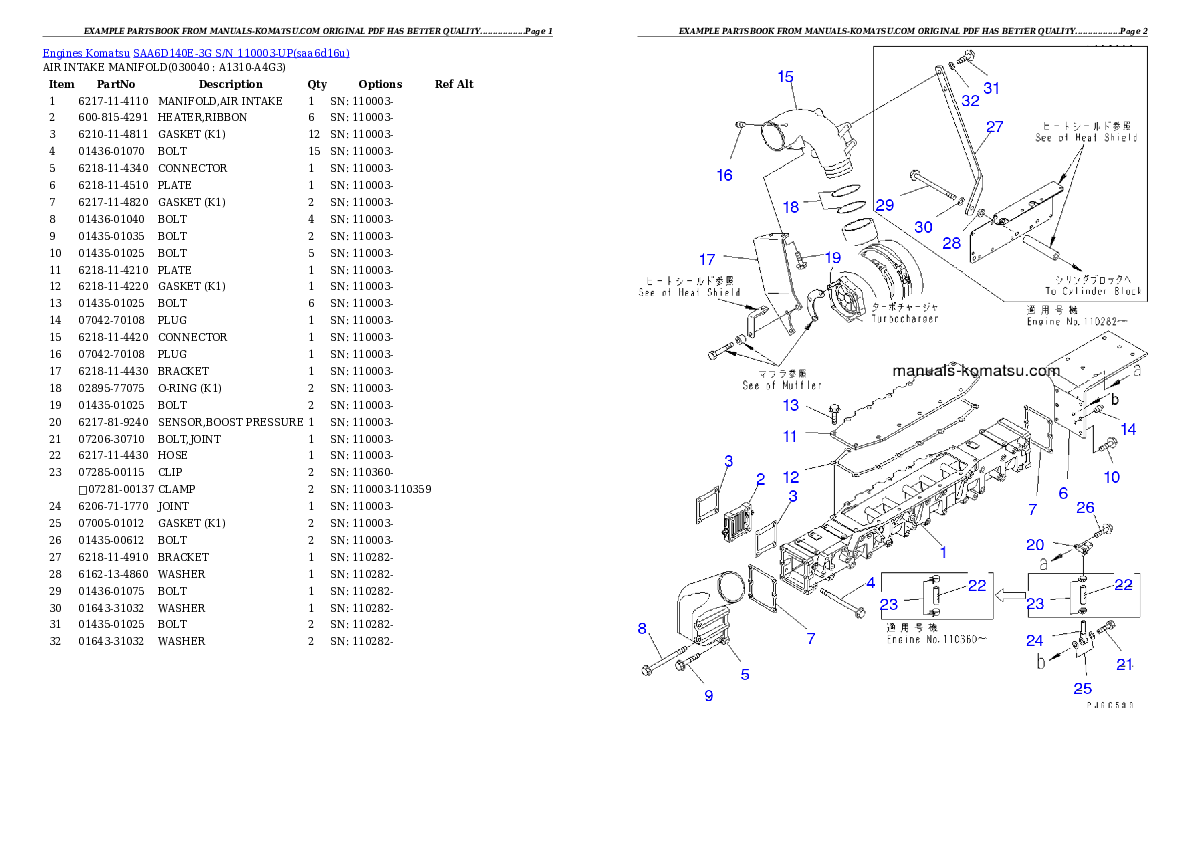 Protected: SAA6D140E-3G S/N 110003-UP Partsbook