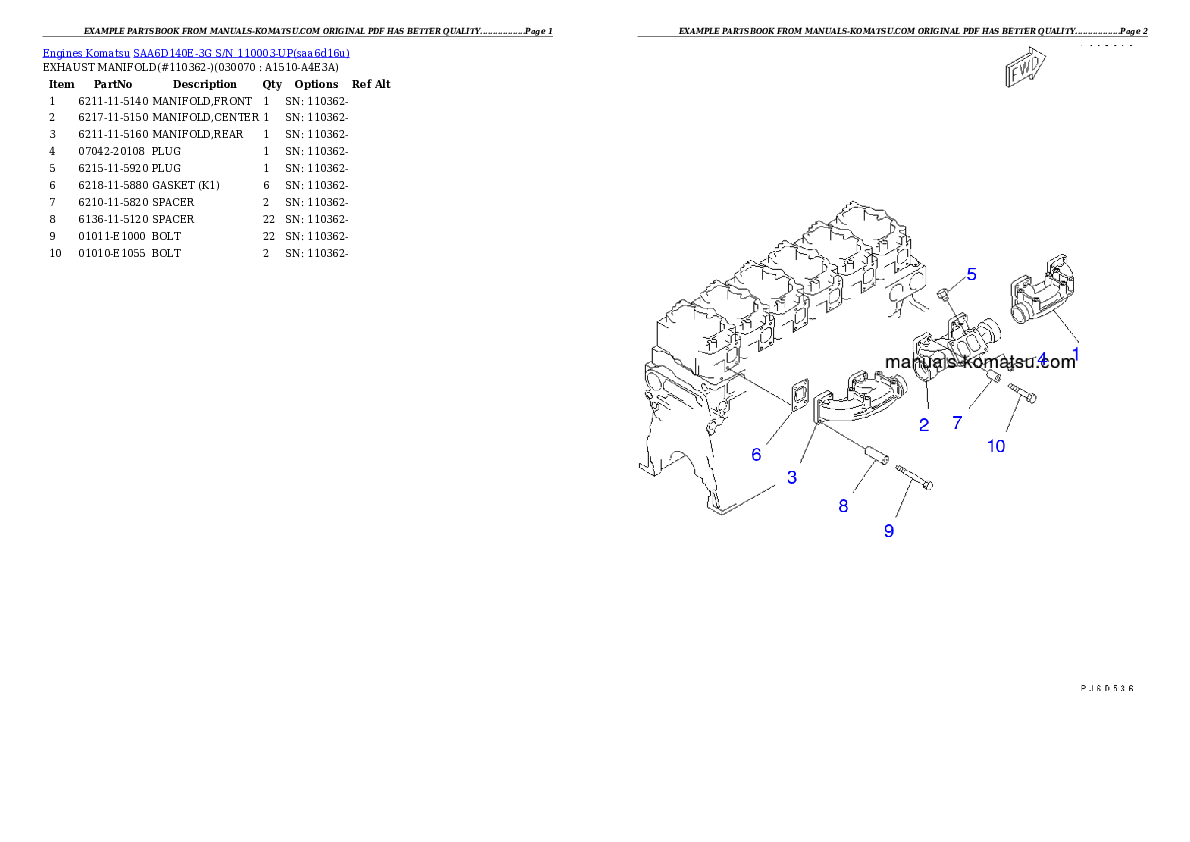 Protected: SAA6D140E-3G S/N 110003-UP Partsbook