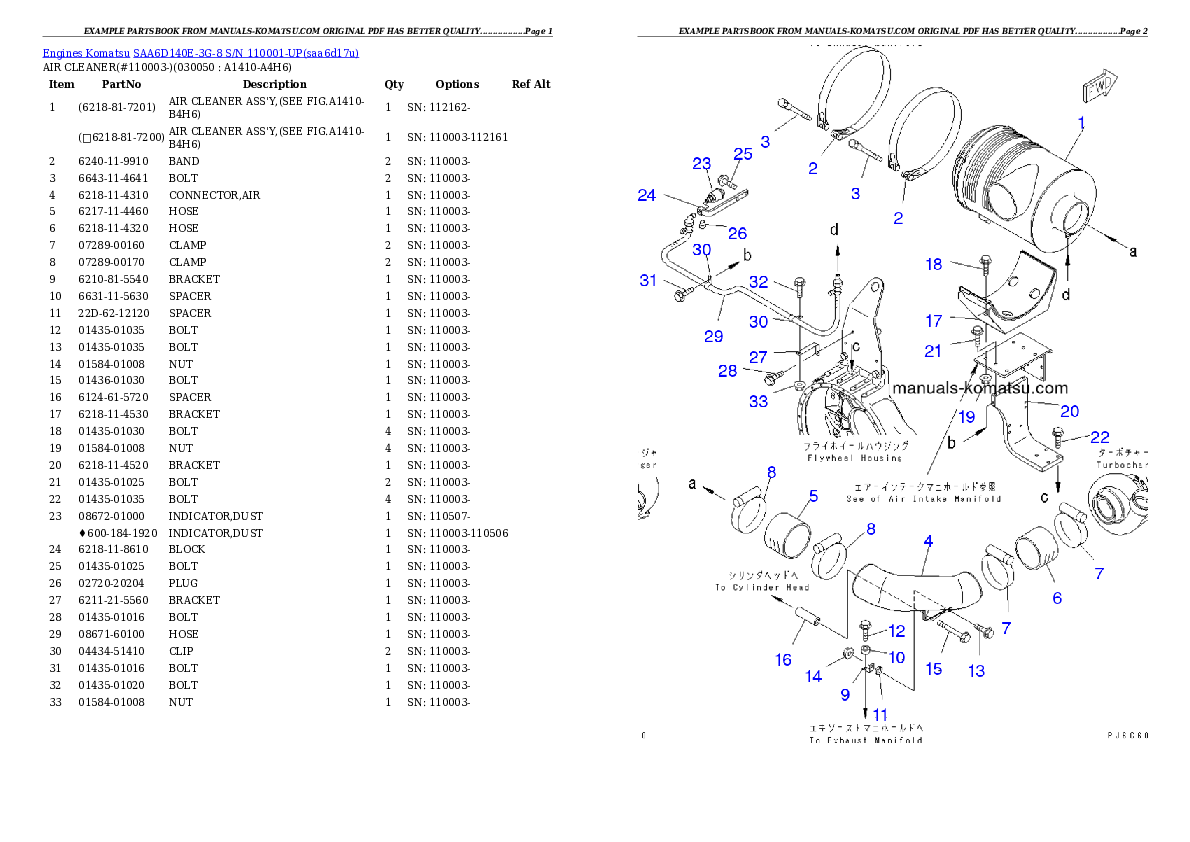 Protected: SAA6D140E-3G-8 S/N 110001-UP Partsbook