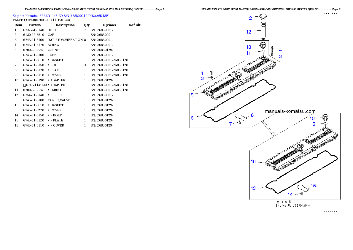 Protected: SAA6D114E-3D S/N 26850001-UP Partsbook