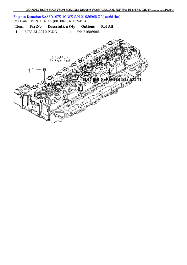 SAA6D107E-1C-WK S/N 21686905-UP Partsbook