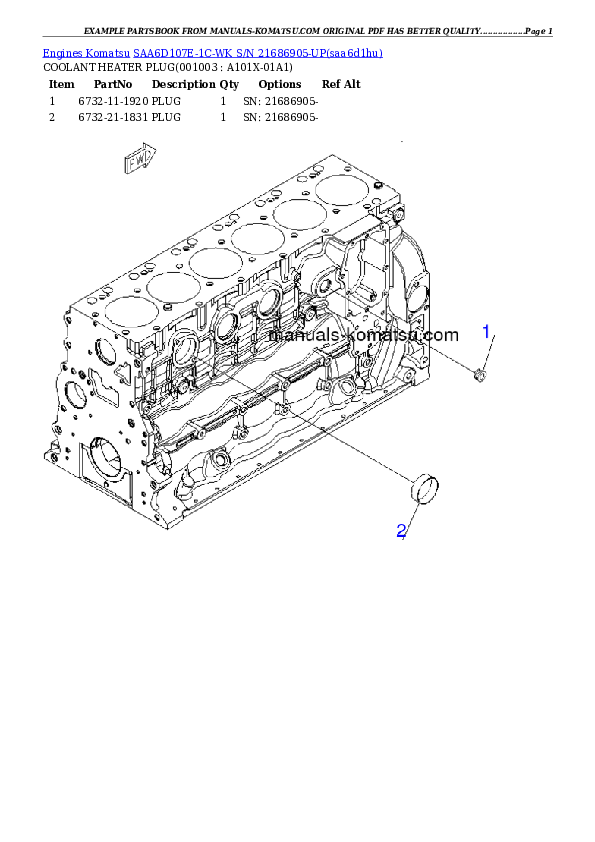 SAA6D107E-1C-WK S/N 21686905-UP Partsbook
