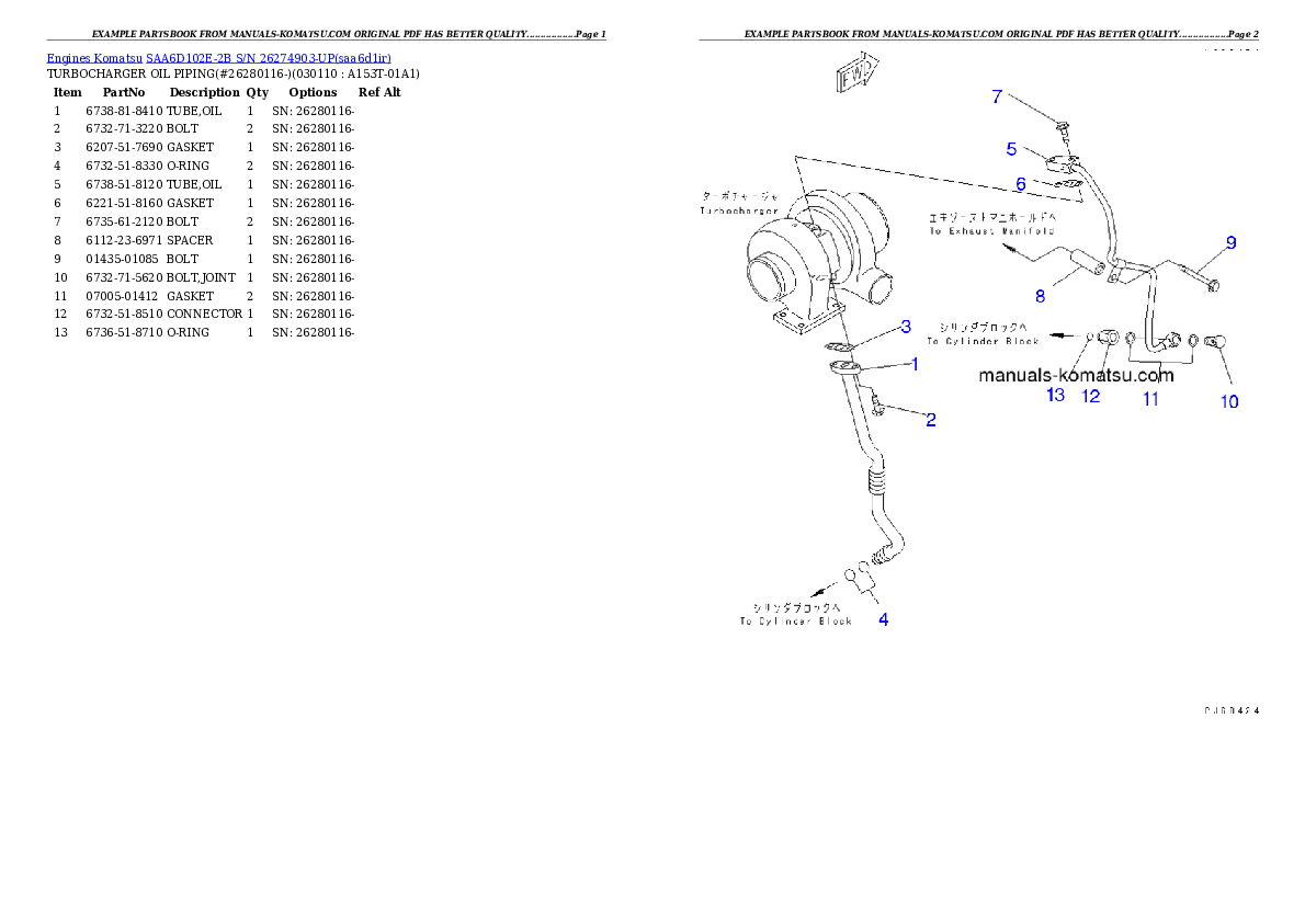 Protected: SAA6D102E-2B S/N 26274903-UP Partsbook