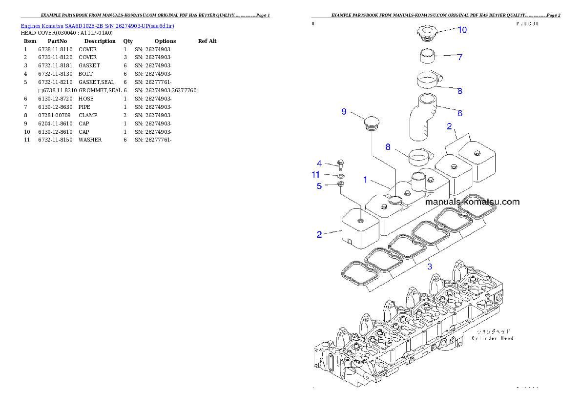 Protected: SAA6D102E-2B S/N 26274903-UP Partsbook