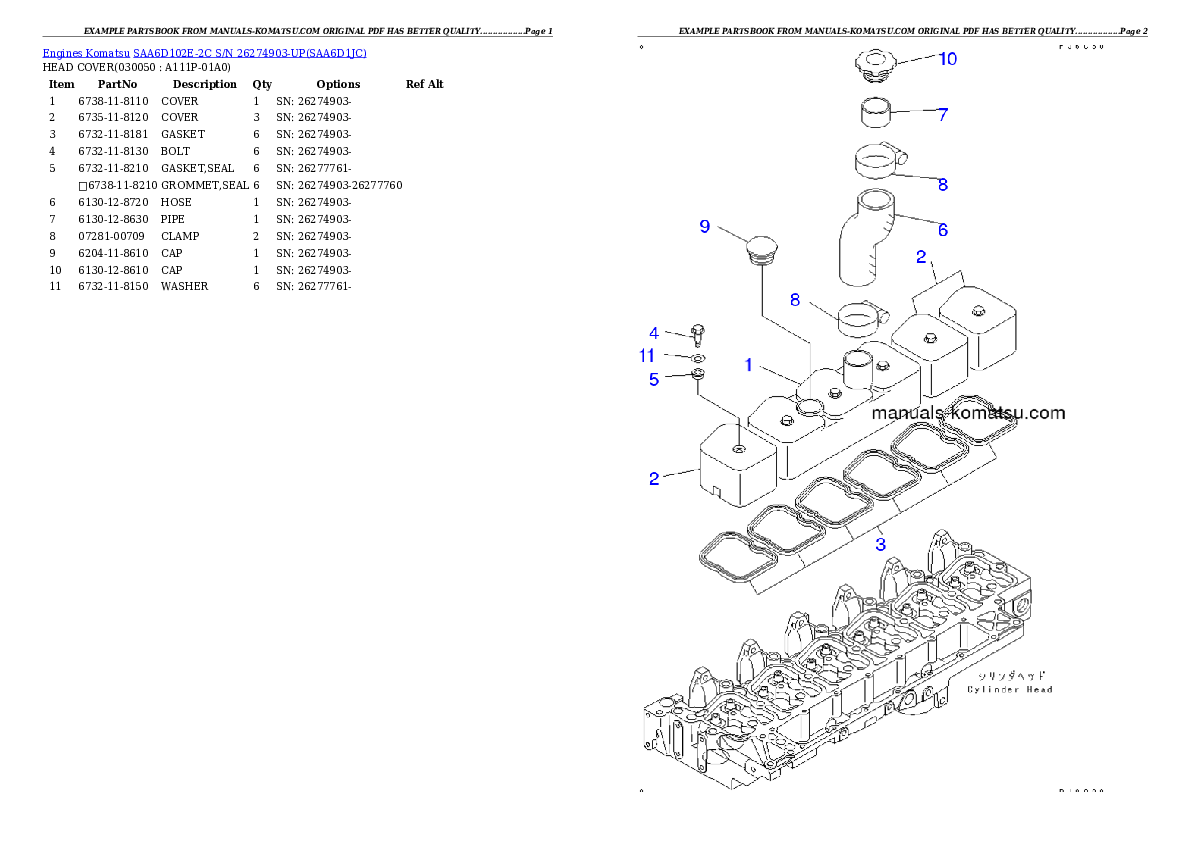 Protected: SAA6D102E-2C S/N 26274903-UP Partsbook