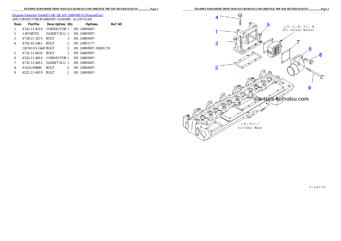 Protected: SAA6D114E-2B S/N 26800003-UP Partsbook