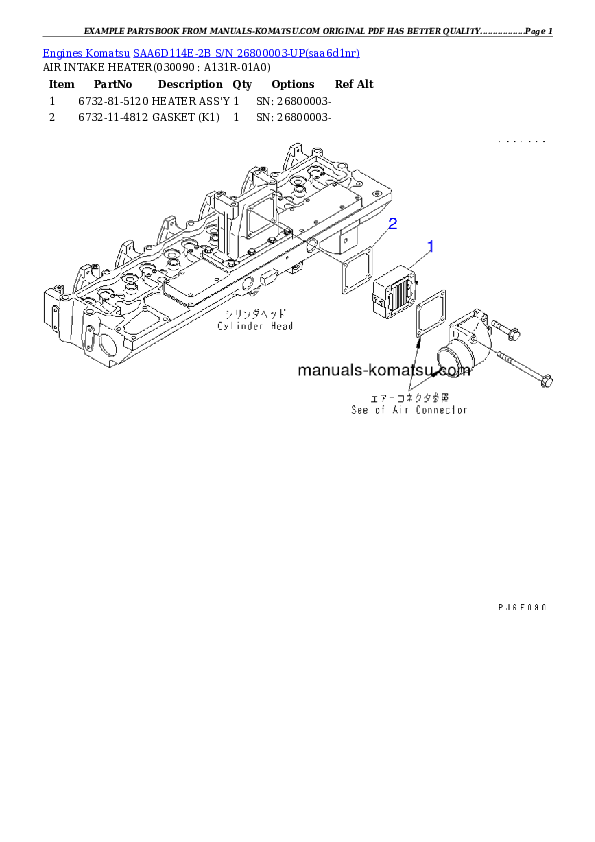Protected: SAA6D114E-2B S/N 26800003-UP Partsbook