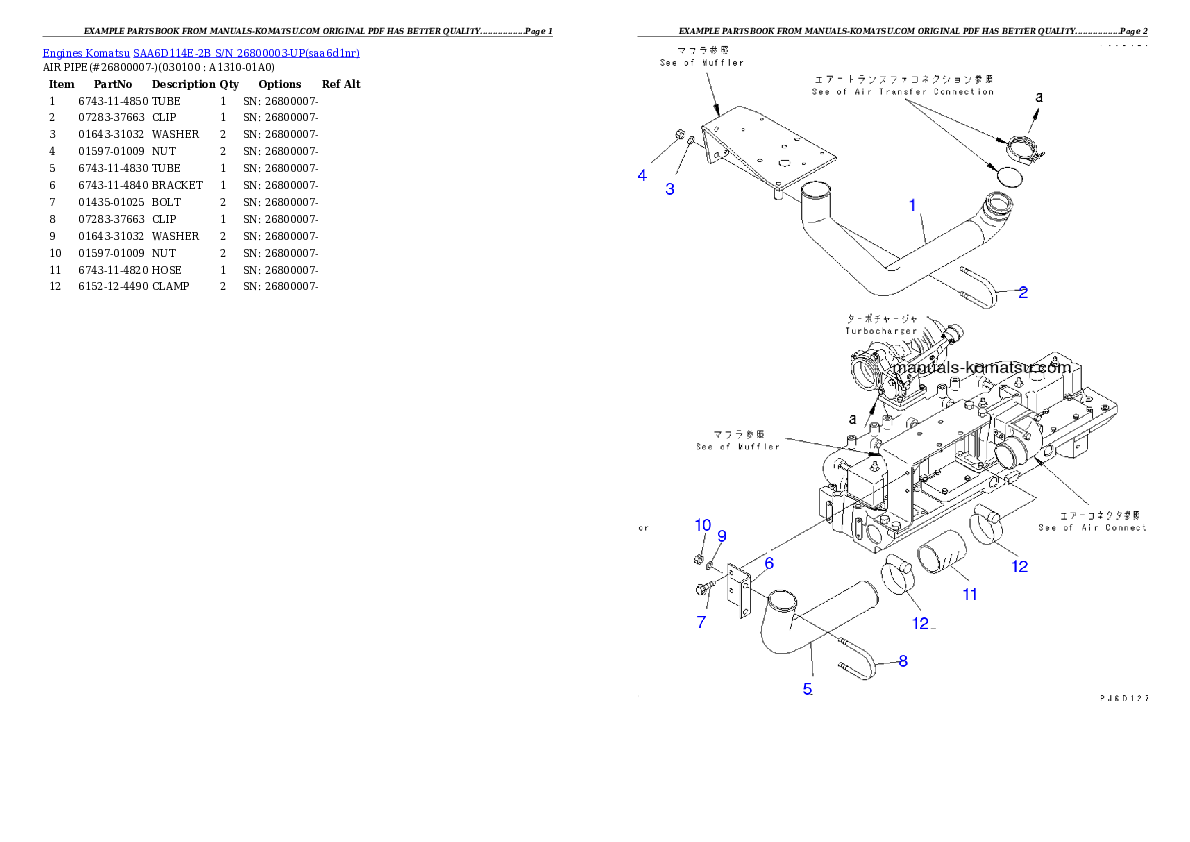Protected: SAA6D114E-2B S/N 26800003-UP Partsbook