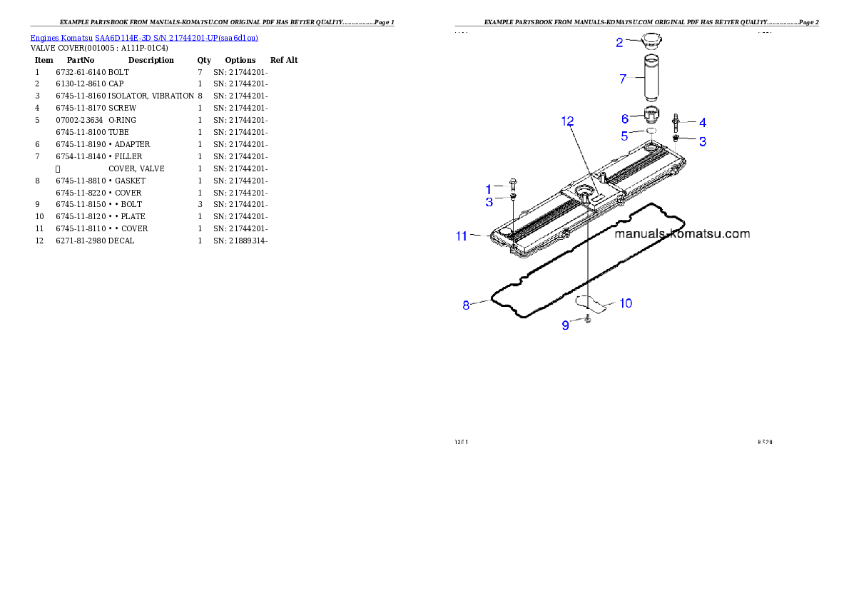 Protected: SAA6D114E-3D S/N 21744201-UP Partsbook