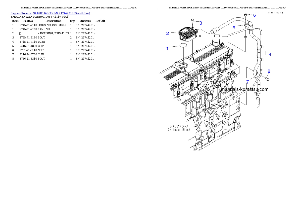 Protected: SAA6D114E-3D S/N 21744201-UP Partsbook