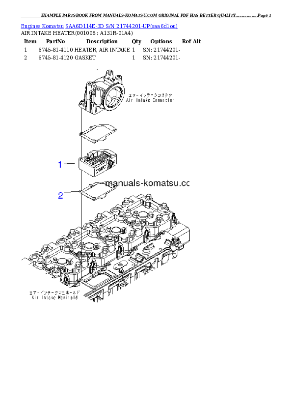 Protected: SAA6D114E-3D S/N 21744201-UP Partsbook