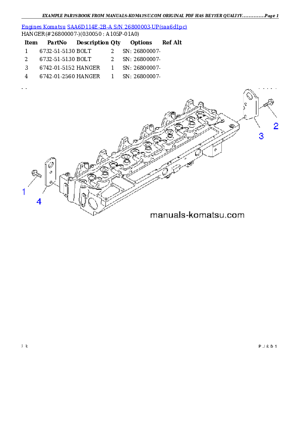 Protected: SAA6D114E-2B-A S/N 26800003-UP Partsbook