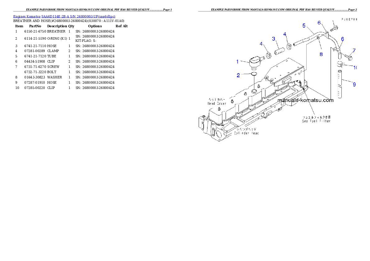 Protected: SAA6D114E-2B-A S/N 26800003-UP Partsbook