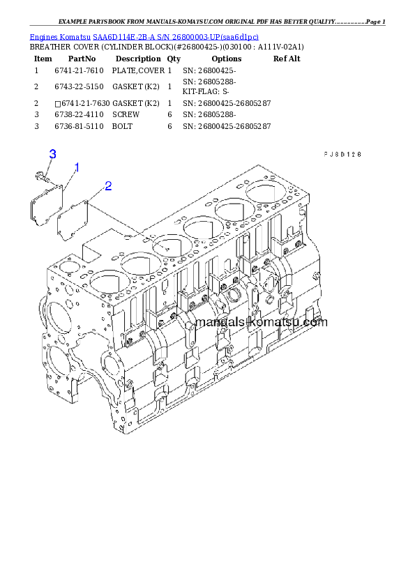 Protected: SAA6D114E-2B-A S/N 26800003-UP Partsbook