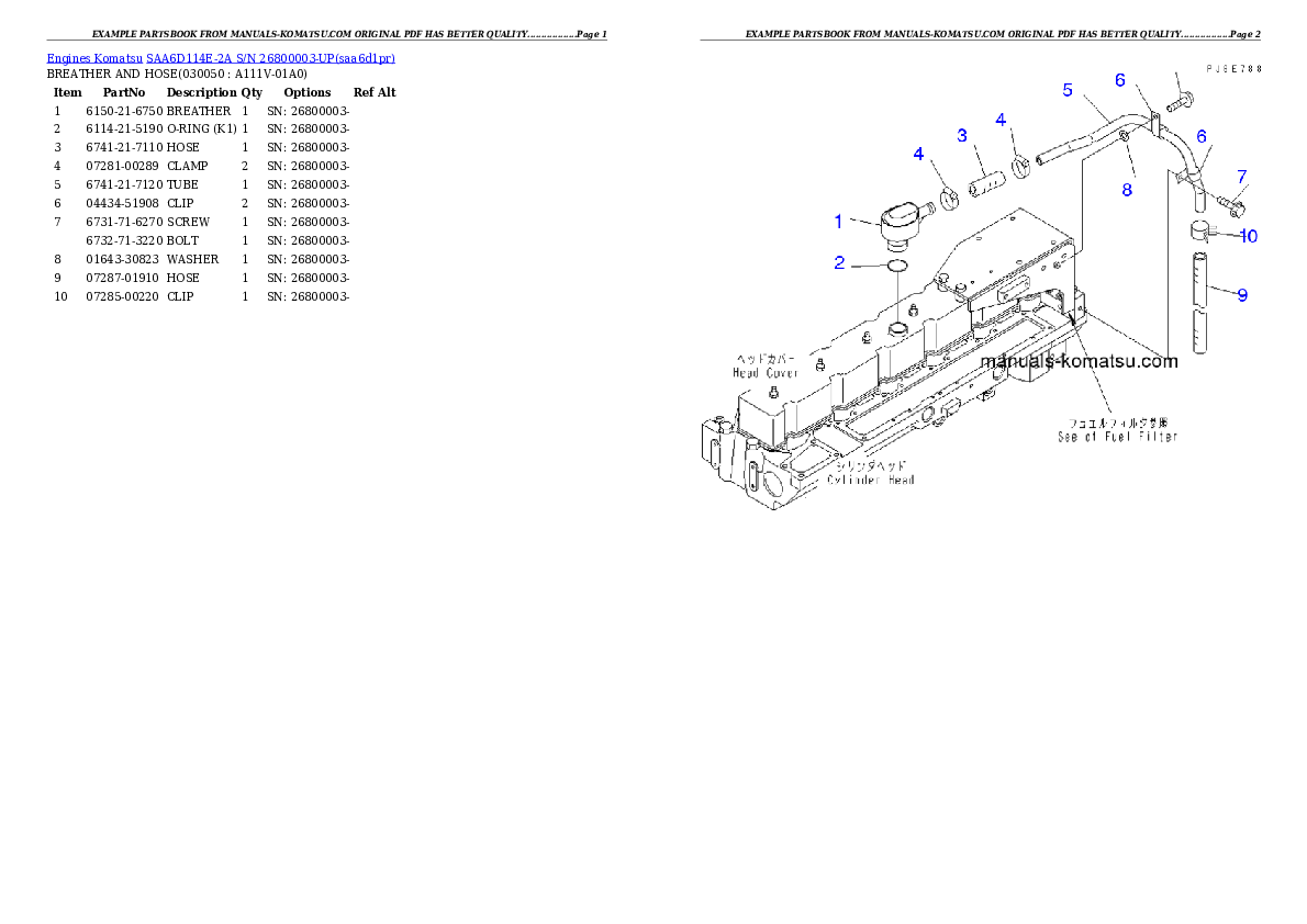 Protected: SAA6D114E-2A S/N 26800003-UP Partsbook