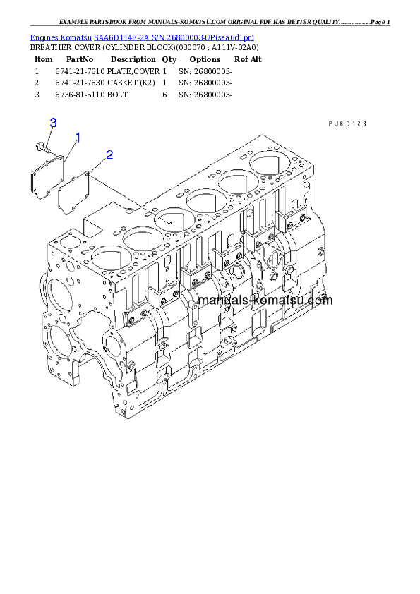 Protected: SAA6D114E-2A S/N 26800003-UP Partsbook