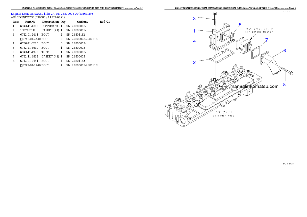 Protected: SAA6D114E-2A S/N 26800003-UP Partsbook