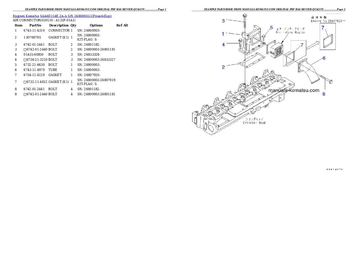 Protected: SAA6D114E-2A-A S/N 26800003-UP Partsbook