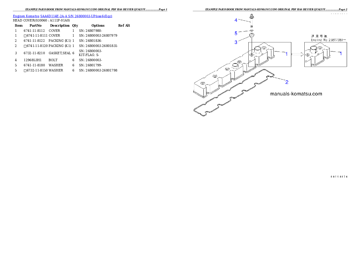Protected: SAA6D114E-2A-A S/N 26800003-UP Partsbook