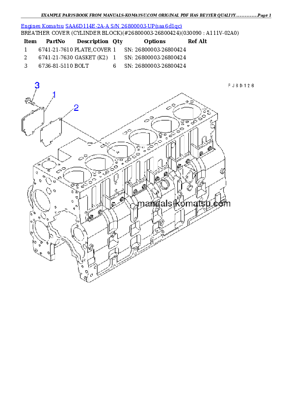 Protected: SAA6D114E-2A-A S/N 26800003-UP Partsbook