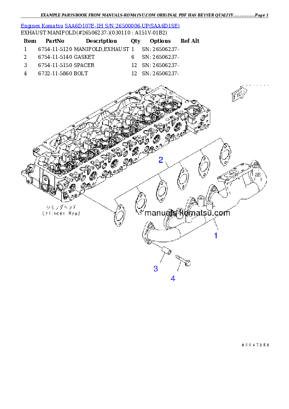 Protected: SAA6D107E-1H S/N 26500006-UP Partsbook