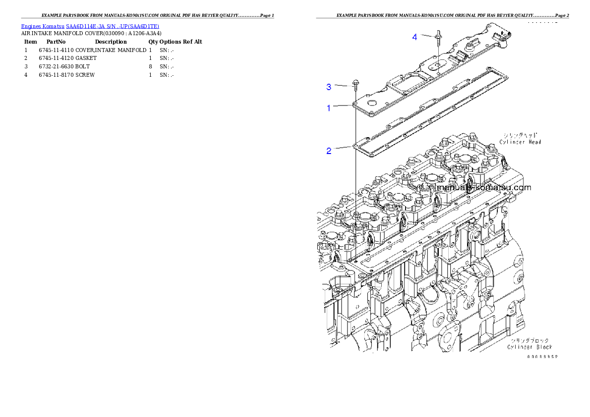 Protected: SAA6D114E-3A S/N .-UP Partsbook