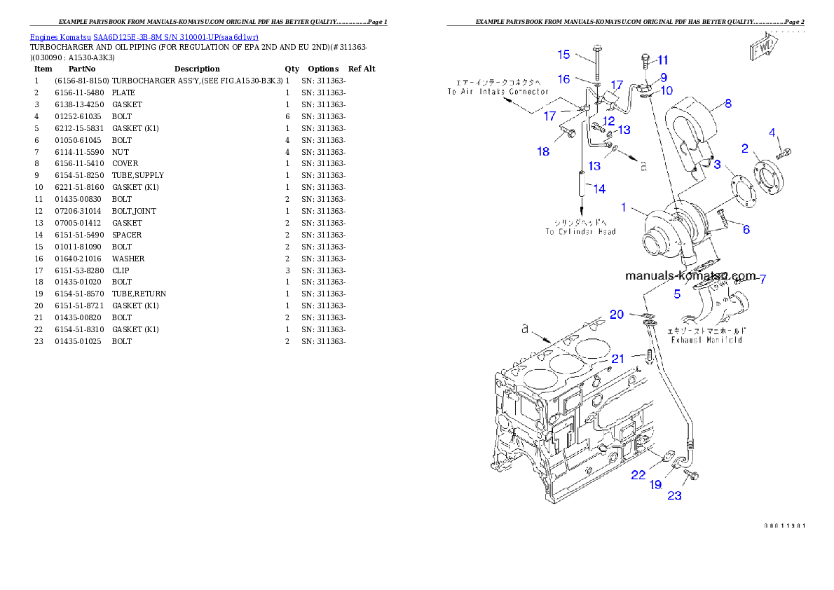 Protected: SAA6D125E-3B-8M S/N 310001-UP Partsbook