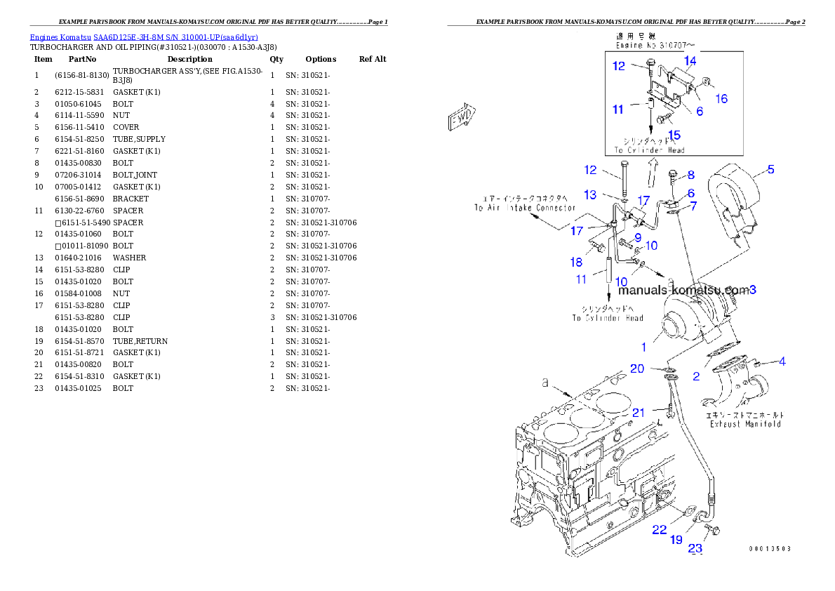 Protected: SAA6D125E-3H-8M S/N 310001-UP Partsbook