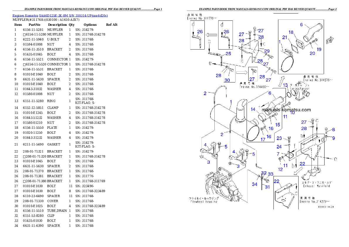 Protected: SAA6D125E-3K-8M S/N 310314-UP Partsbook