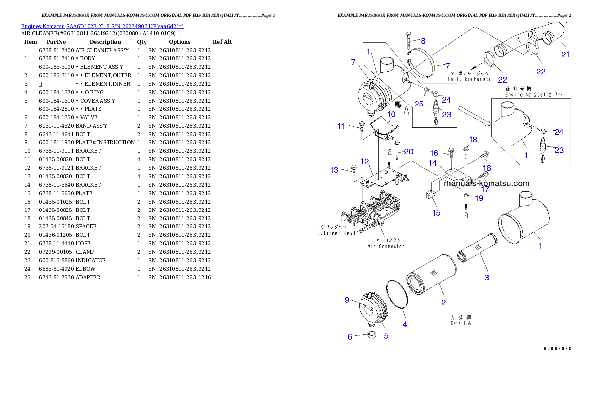 Protected: SAA6D102E-2L-8 S/N 26274903-UP Partsbook