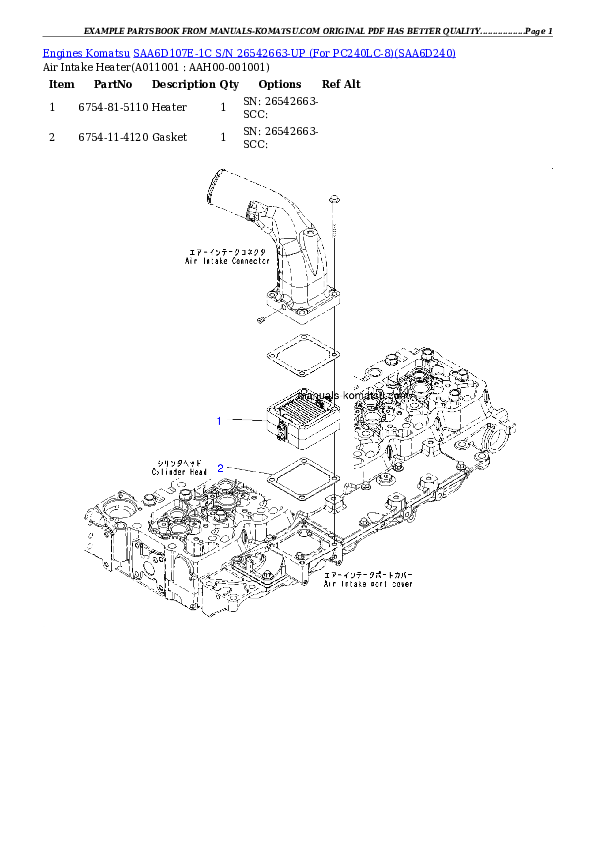 Protected: SAA6D107E-1C S/N 26542663-UP (For PC240LC-8) Partsbook