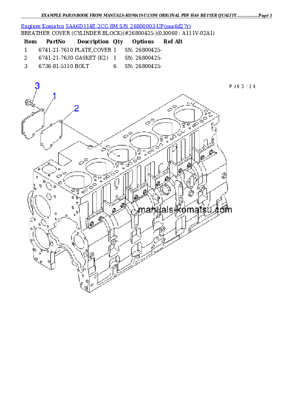 Protected: SAA6D114E-2CC-8M S/N 26800003-UP Partsbook