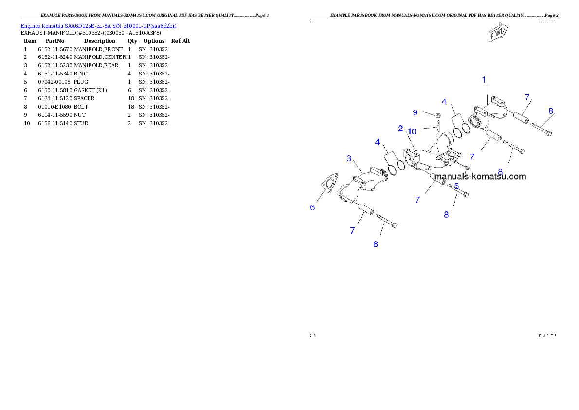 Protected: SAA6D125E-3L-8A S/N 310001-UP Partsbook