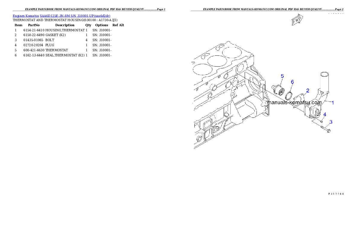 Protected: SAA6D125E-3N-8M S/N 310001-UP Partsbook