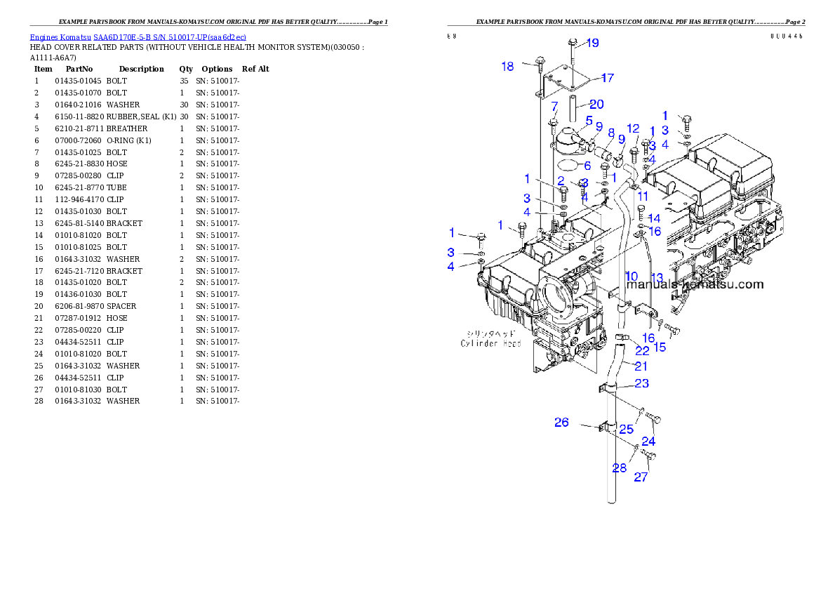 Protected: SAA6D170E-5-B S/N 510017-UP Partsbook
