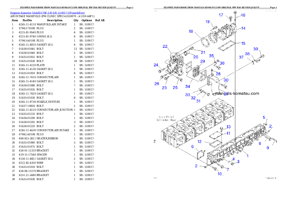 Protected: SAA6D170E-5-B S/N 510017-UP Partsbook