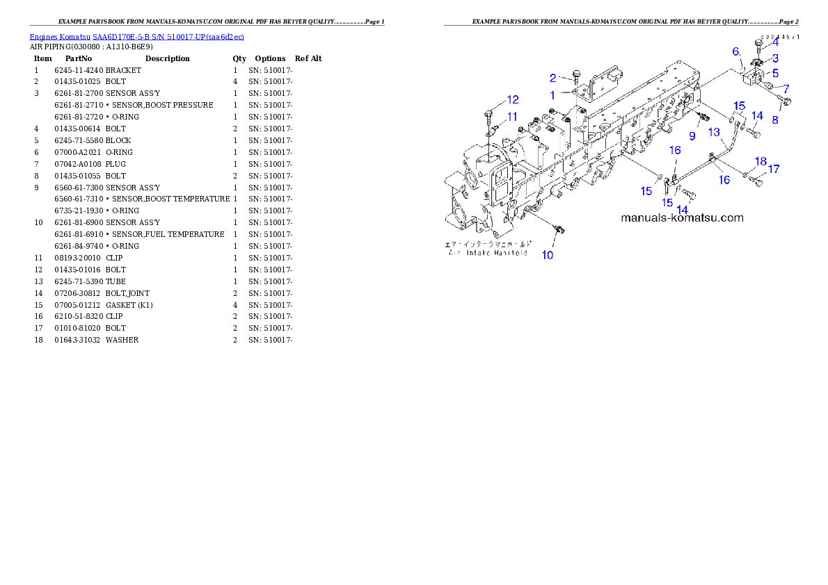 Protected: SAA6D170E-5-B S/N 510017-UP Partsbook
