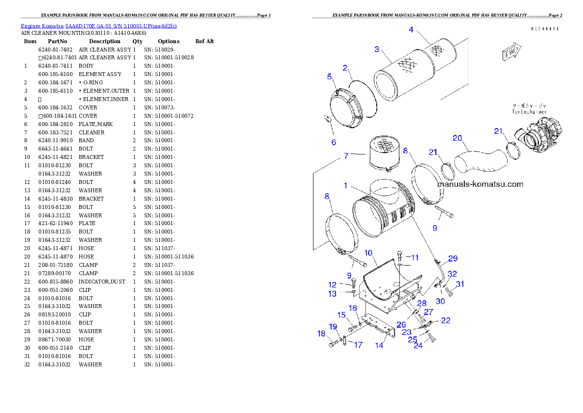 Protected: SAA6D170E-5A-01 S/N 510001-UP Partsbook