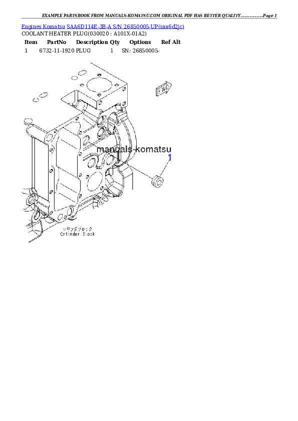 SAA6D114E-3B-A S/N 26850005-UP Partsbook