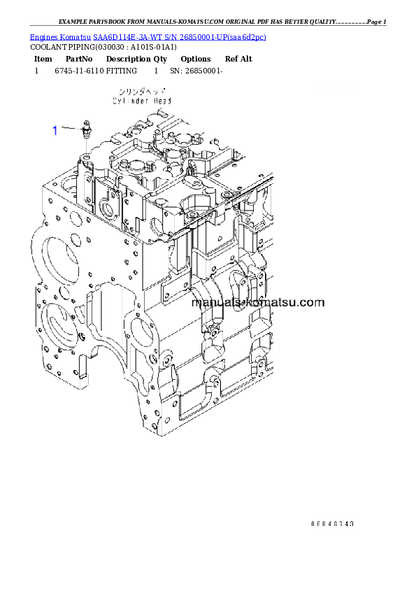 SAA6D114E-3A-WT S/N 26850001-UP Partsbook
